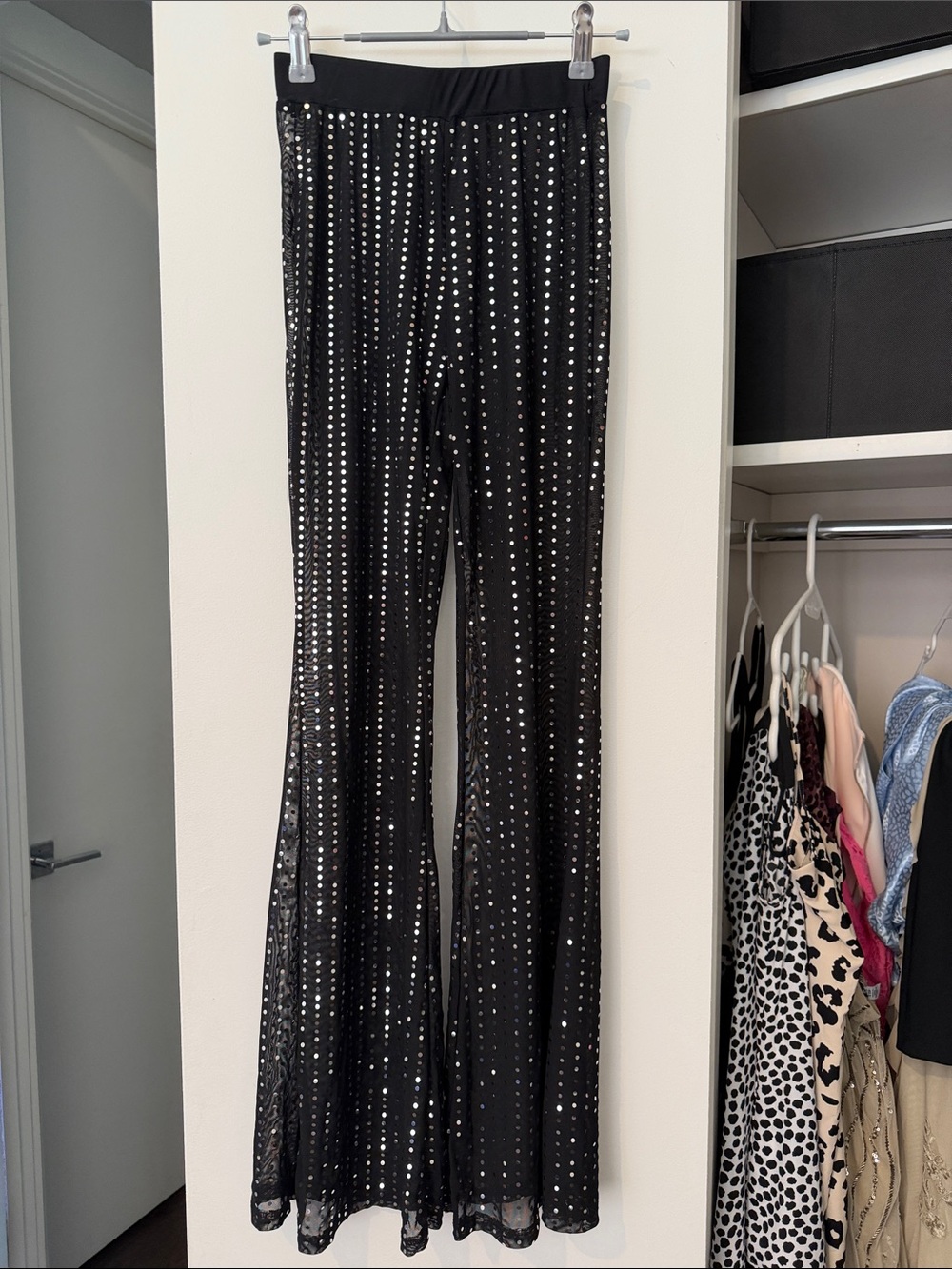 Black Sequin Flared Pants